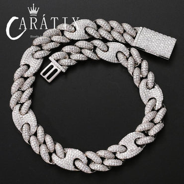 CARÁTIX 20mm Coffee Bean Cuban Chain | CZ Iced Out Hip Hop Necklace for Men - CaratixJewelry