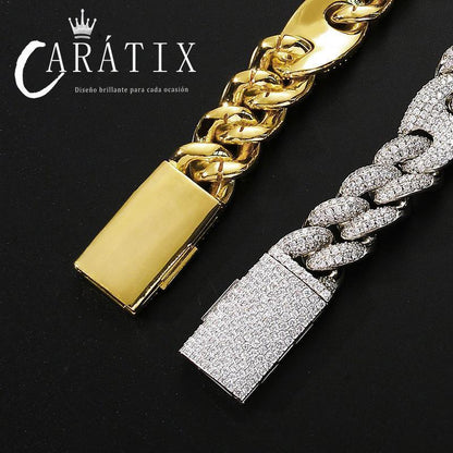 CARÁTIX 20mm Coffee Bean Cuban Chain | CZ Iced Out Hip Hop Necklace for Men - CaratixJewelry