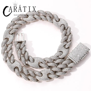 CARÁTIX 20mm Coffee Bean Cuban Link Chain Necklace – 5A+ CZ Iced Out Heavy Hip Hop Bling Jewelry for Men | Solid Rapper Gift - CaratixJewelry