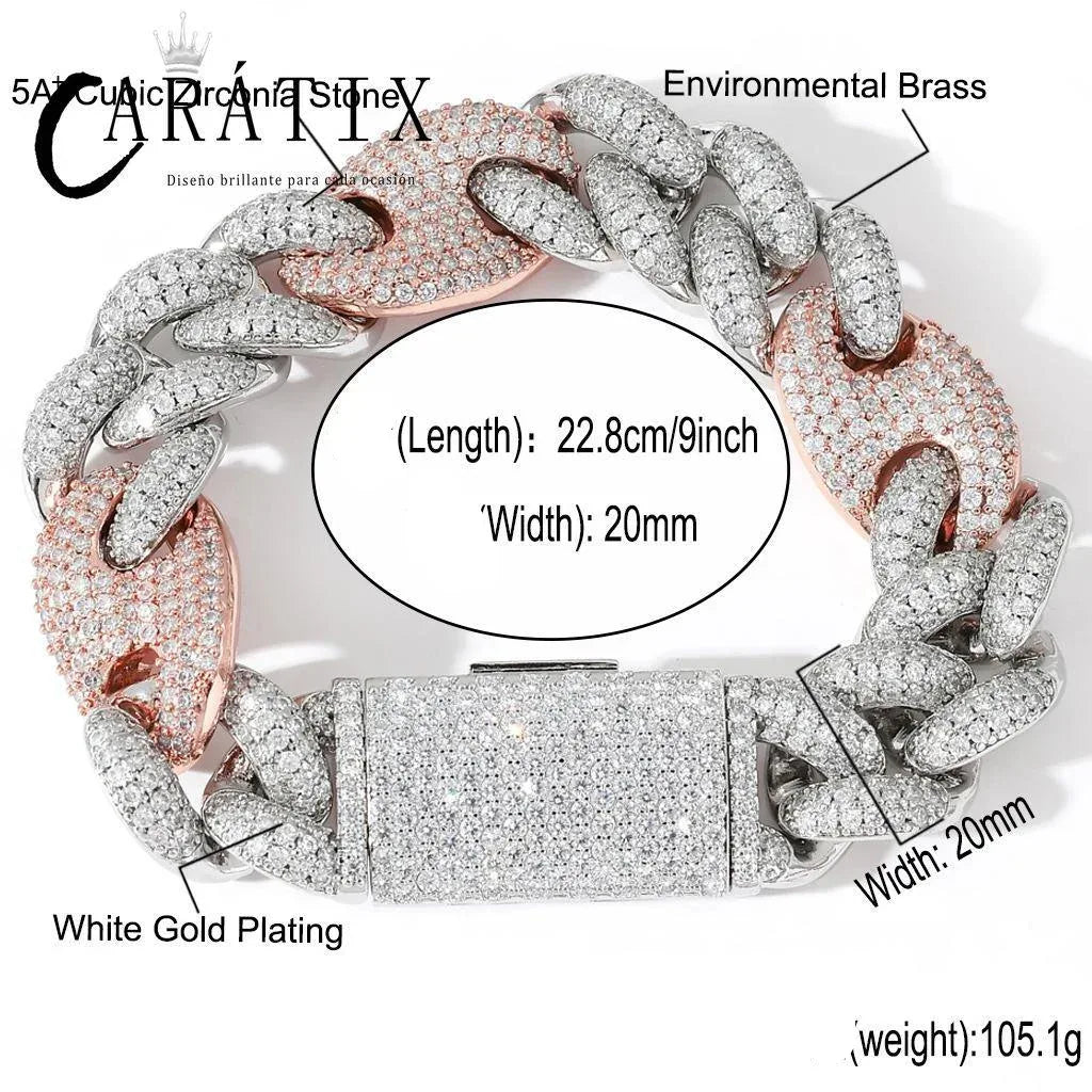 CARÁTIX 20mm Coffee Bean Cuban Link Chain Necklace – 5A+ CZ Iced Out Heavy Hip Hop Bling Jewelry for Men | Solid Rapper Gift - CaratixJewelry