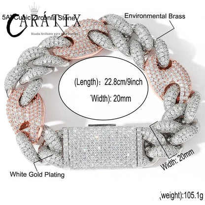 CARÁTIX 20mm Coffee Bean Cuban Link Chain Necklace – 5A+ CZ Iced Out Heavy Hip Hop Bling Jewelry for Men | Solid Rapper Gift - CaratixJewelry
