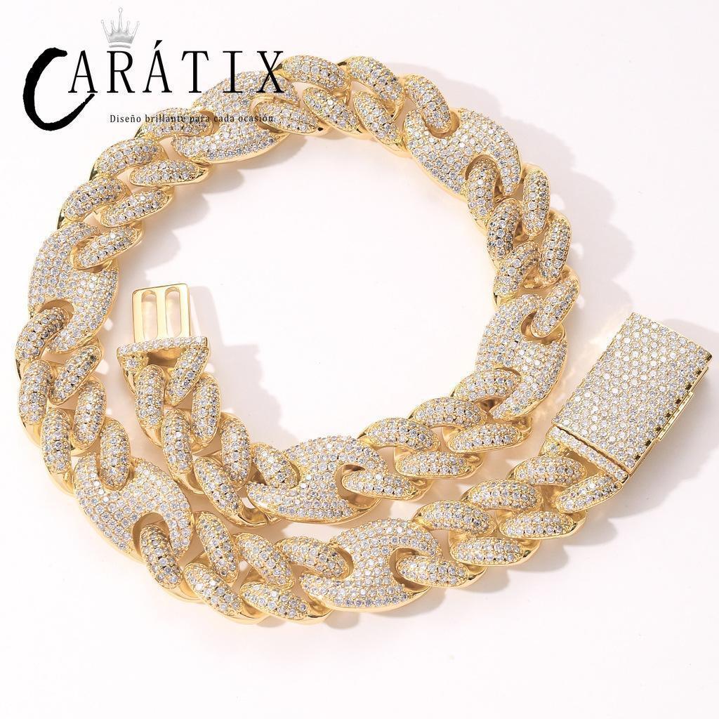 CARÁTIX 20mm Coffee Bean Cuban Link Chain Necklace – 5A+ CZ Iced Out Heavy Hip Hop Bling Jewelry for Men | Solid Rapper Gift - CaratixJewelry