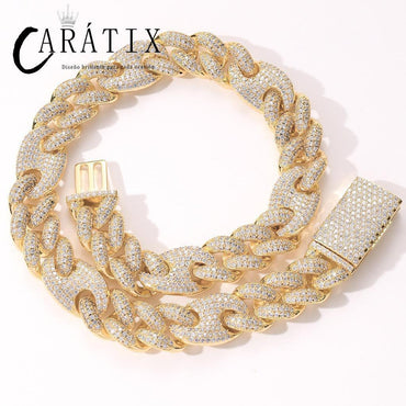 CARÁTIX 20mm Coffee Bean Cuban Link Chain Necklace – 5A+ CZ Iced Out Heavy Hip Hop Bling Jewelry for Men | Solid Rapper Gift - CaratixJewelry