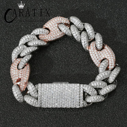 CARÁTIX 20mm Coffee Bean Cuban Link Chain Necklace – 5A+ CZ Iced Out Heavy Hip Hop Bling Jewelry for Men | Solid Rapper Gift - CaratixJewelry