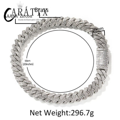 CARÁTIX 20mm Iced Out Cuban Link Chain Necklace – Heavy CZ Rhombus Hip Hop Bling Jewelry for Men | Rapper Curb Choker Gift - CaratixJewelry