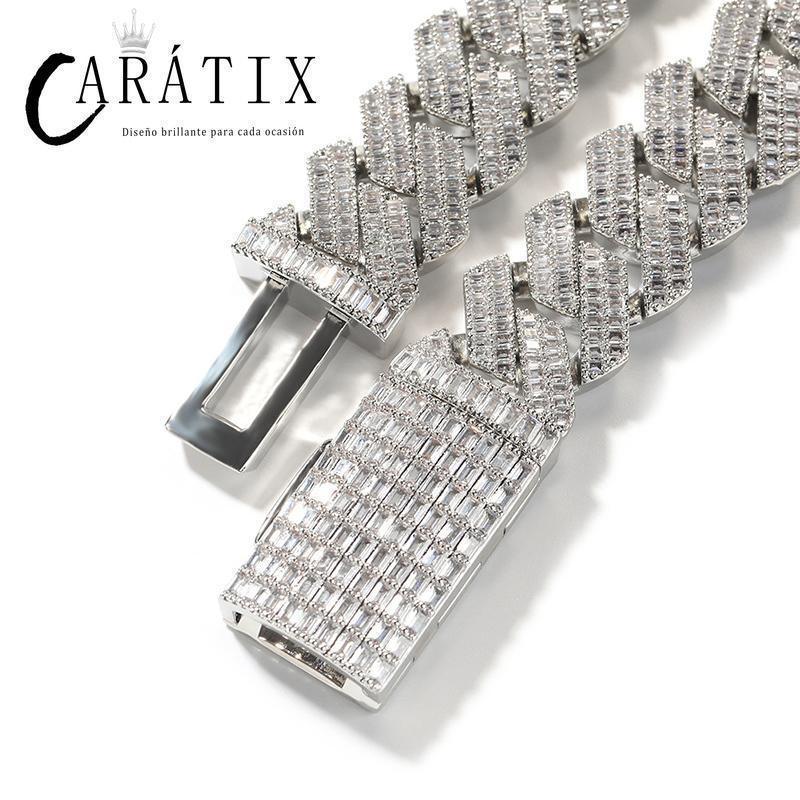 CARÁTIX 20mm Iced Out Cuban Link Chain Necklace – Heavy CZ Rhombus Hip Hop Bling Jewelry for Men | Rapper Curb Choker Gift - CaratixJewelry