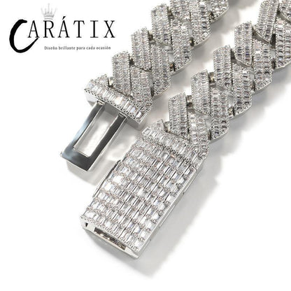 CARÁTIX 20mm Iced Out Cuban Link Chain Necklace – Heavy CZ Rhombus Hip Hop Bling Jewelry for Men | Rapper Curb Choker Gift - CaratixJewelry