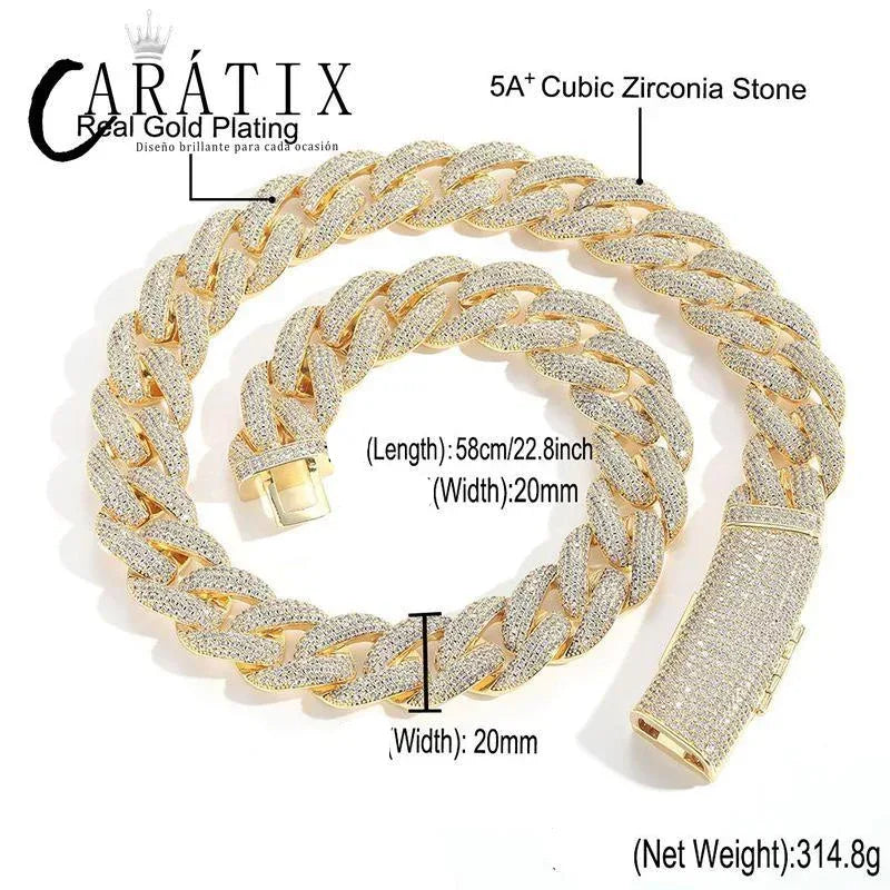 CARÁTIX 20mm Long Buckle Cuban Chain | 5A+ CZ Iced Out Hip Hop Necklace for Men - CaratixJewelry