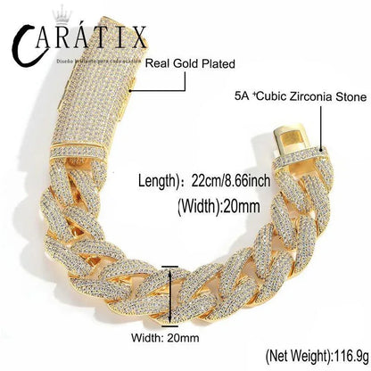 CARÁTIX 20mm Long Buckle Cuban Chain | 5A+ CZ Iced Out Hip Hop Necklace for Men - CaratixJewelry