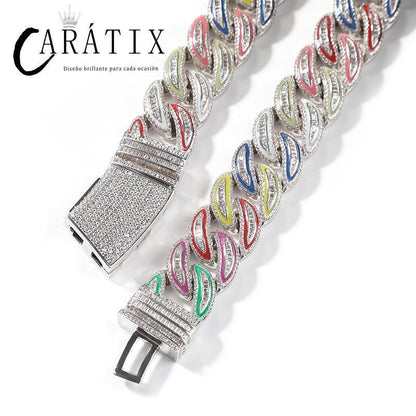 CARÁTIX 20mm Luminous Cuban Link Chain Necklace – Color CZ Iced Out Hip Hop Bling Jewelry for Men | Rapper Gift - CaratixJewelry