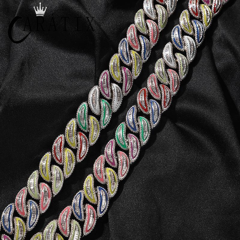CARÁTIX 20mm Luminous Cuban Link Chain Necklace – Color CZ Iced Out Hip Hop Bling Jewelry for Men | Rapper Gift - CaratixJewelry