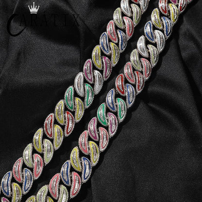 CARÁTIX 20mm Luminous Cuban Link Chain Necklace – Color CZ Iced Out Hip Hop Bling Jewelry for Men | Rapper Gift - CaratixJewelry