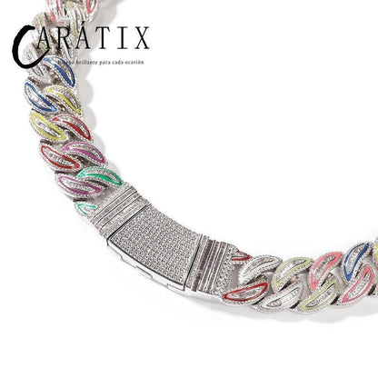 CARÁTIX 20mm Luminous Cuban Link Chain Necklace – Color CZ Iced Out Hip Hop Bling Jewelry for Men | Rapper Gift - CaratixJewelry