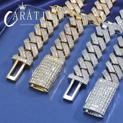 CARÁTIX 20mm Miami Cuban Link Chain Necklace – 2 Row Rectangle CZ Iced Out Hip Hop Bling Jewelry for Men | White Copper Gift - CaratixJewelry