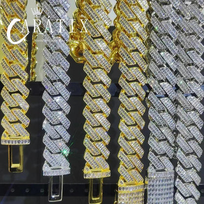 CARÁTIX 20mm Miami Cuban Link Chain Necklace – 2 Row Rectangle CZ Iced Out Hip Hop Bling Jewelry for Men | White Copper Gift - CaratixJewelry