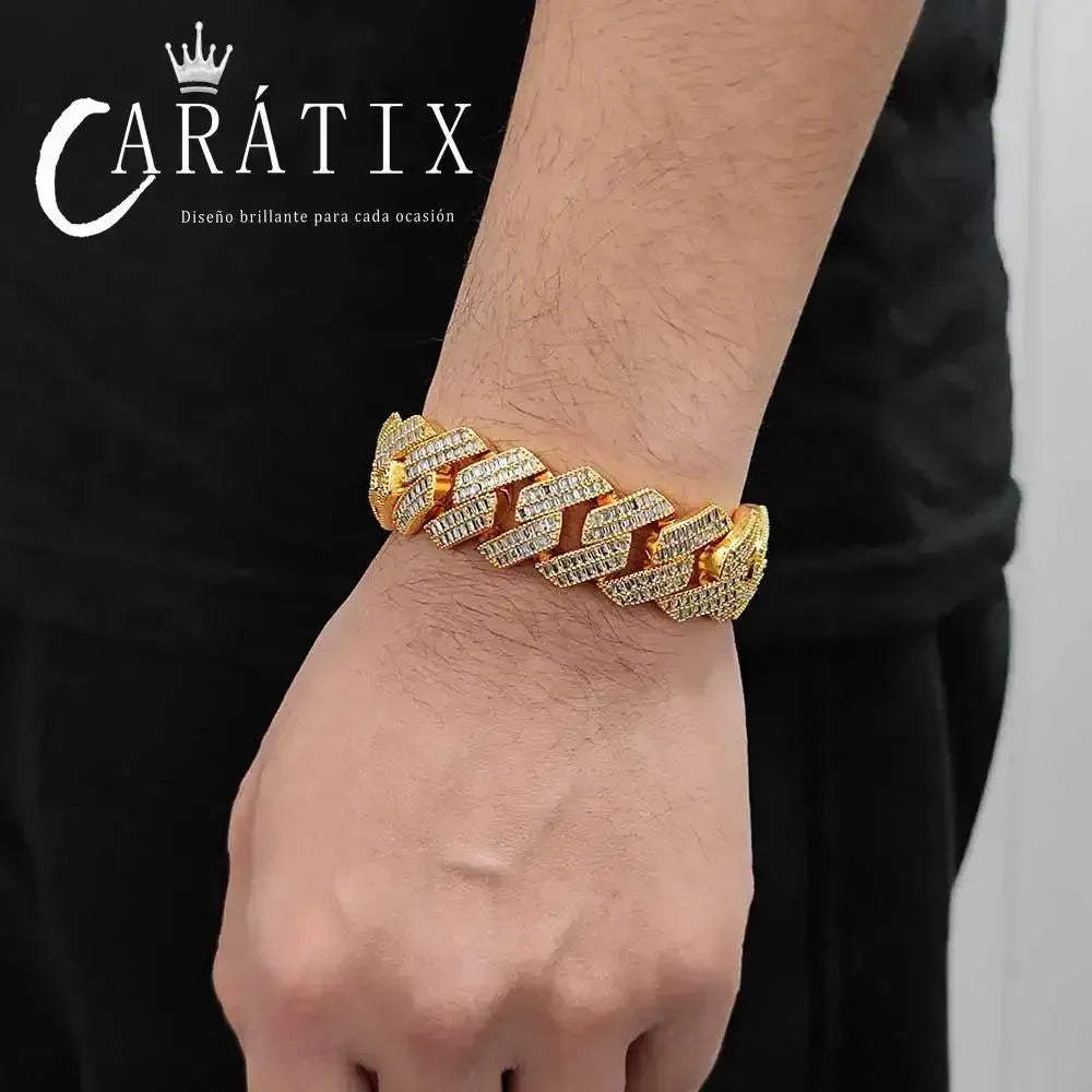 CARÁTIX 20mm Miami Cuban Link Chain Necklace – 2 Row Rectangle CZ Iced Out Hip Hop Bling Jewelry for Men | White Copper Gift - CaratixJewelry