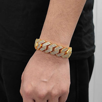 CARÁTIX 20mm Miami Cuban Link Chain Necklace – 2 Row Rectangle CZ Iced Out Hip Hop Bling Jewelry for Men | White Copper Gift - CaratixJewelry