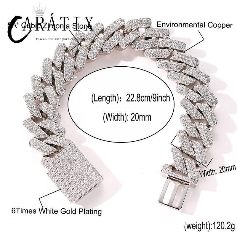 CARÁTIX 20mm Rhombus Cuban Chain Set | 3A+ CZ Iced Out Hip Hop Necklace & Bracelet for Men - CaratixJewelry