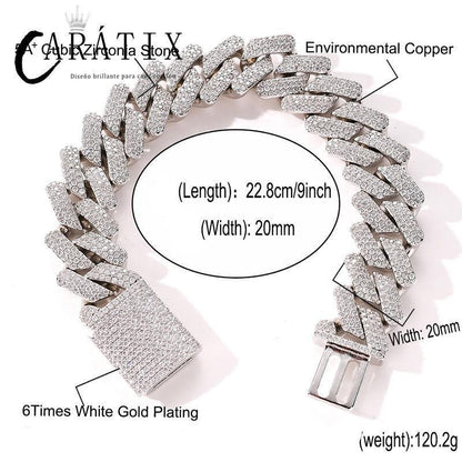 CARÁTIX 20mm Rhombus Cuban Chain Set | 3A+ CZ Iced Out Hip Hop Necklace & Bracelet for Men - CaratixJewelry