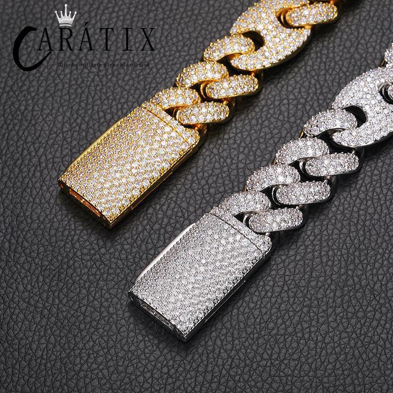 CARÁTIX – 20mm Solid Coffee Bean Cuban Miami Link Chain Necklace | 5A+ CZ Bling Iced Hip Hop Jewelry for Men - CaratixJewelry