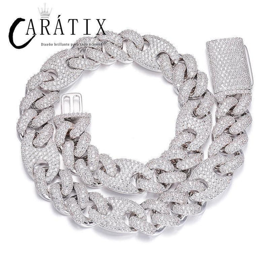CARÁTIX – 20mm Solid Coffee Bean Cuban Miami Link Chain Necklace | 5A+ CZ Bling Iced Hip Hop Jewelry for Men - CaratixJewelry
