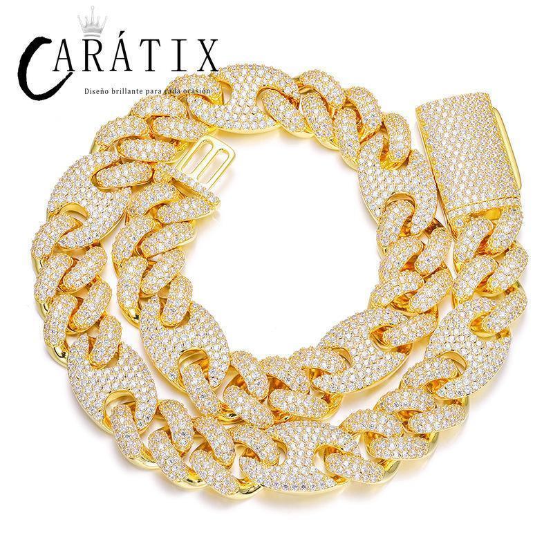 CARÁTIX – 20mm Solid Coffee Bean Cuban Miami Link Chain Necklace | 5A+ CZ Bling Iced Hip Hop Jewelry for Men - CaratixJewelry