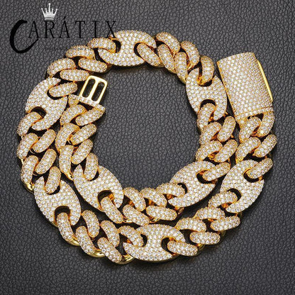 CARÁTIX – 20mm Solid Coffee Bean Cuban Miami Link Chain Necklace | 5A+ CZ Bling Iced Hip Hop Jewelry for Men - CaratixJewelry