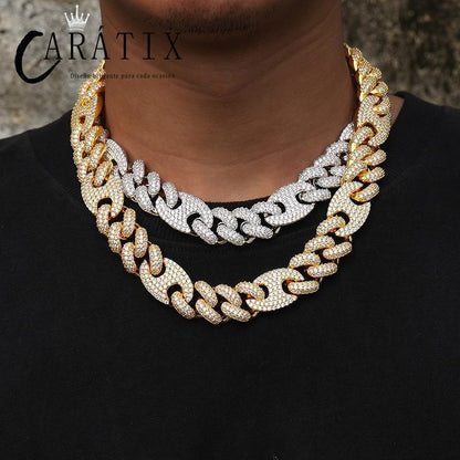CARÁTIX – 20mm Solid Coffee Bean Cuban Miami Link Chain Necklace | 5A+ CZ Bling Iced Hip Hop Jewelry for Men - CaratixJewelry