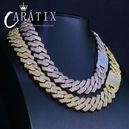 CARÁTIX 20mm Two-Tone Miami Cuban Link Chain Necklace – 5A CZ Iced Out Hip Hop Bling Jewelry for Men | Rapper Gift - CaratixJewelry
