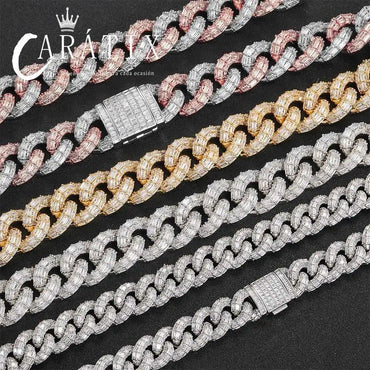 CARÁTIX – 21mm Thick T-Square Cuban Link Chain Necklace | Cubic Zirconia Hip Hop Jewelry for Men & Women - CaratixJewelry