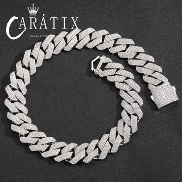 CARÁTIX 22mm 4-Row Rhombus Cuban Link Chain Necklace – Pink & White CZ Iced Out Hip Hop Bling Jewelry for Men | Custom Drip Design - CaratixJewelry