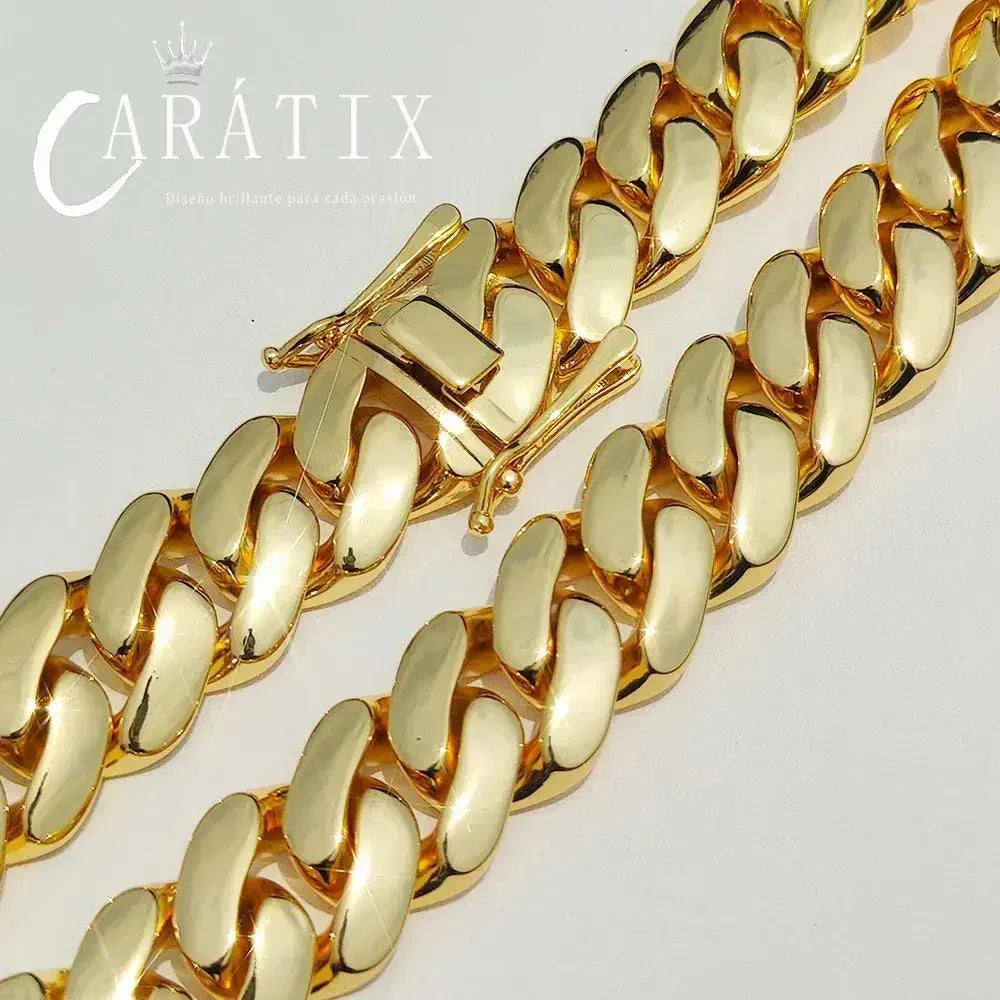 CARÁTIX 22MM Miami Cuban Link Chain Necklace – Brass Hip Hop Jewelry, Thick & Bold for Men & Women - CaratixJewelry