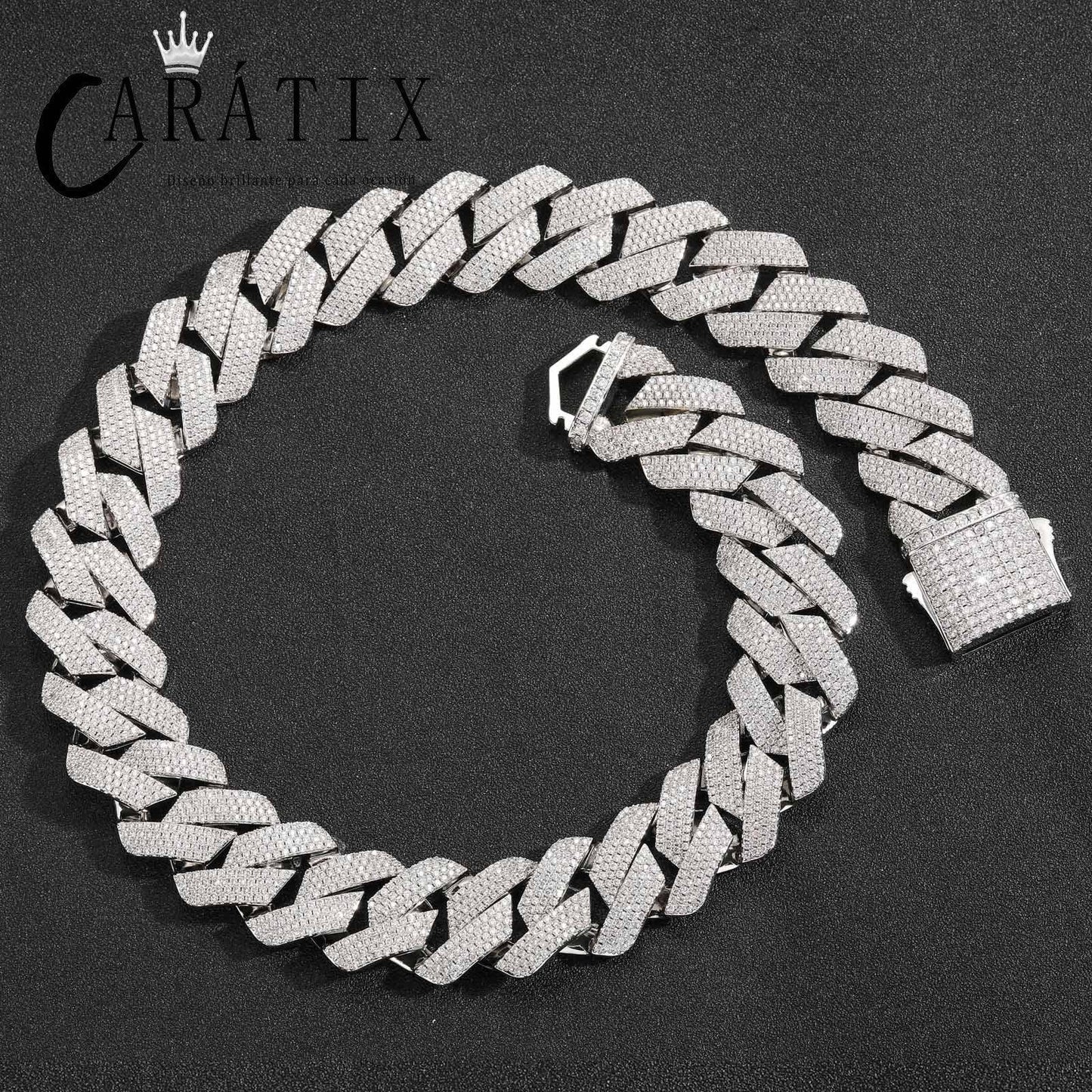 CARÁTIX 22mm Rhombus 4-Row Cuban Link Chain Necklace – Pink & White CZ Iced Out Hip Hop Bling Jewelry for Men | Custom Design - CaratixJewelry