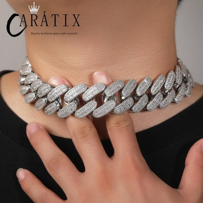 CARÁTIX 26mm Big Round Cuban Link Chain Necklace – Iced Out CZ Hip Hop Jewelry for Men & Women - CaratixJewelry