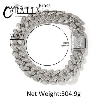 CARÁTIX 26mm Big Round Cuban Link Chain Necklace – Iced Out CZ Hip Hop Jewelry for Men & Women - CaratixJewelry