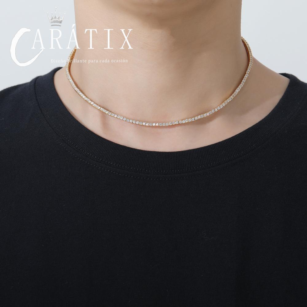 CARÁTIX 2mm Square AAA CZ Tennis Chain Necklace – Iced Out Hip Hop Bling Choker for Men - CaratixJewelry
