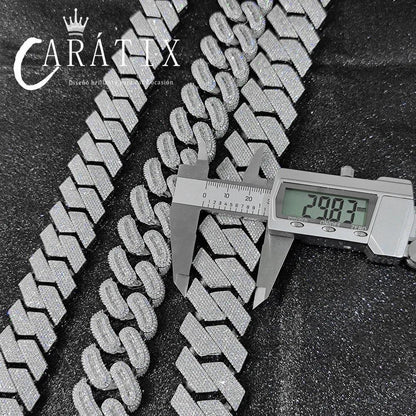 CARÁTIX 30mm 7-Row Prong Cuban Link Chain Necklace – Iced Out CZ Hip Hop Bling Jewelry for Men | Luxury Rapper Gift - CaratixJewelry