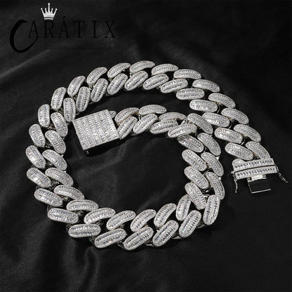 CARÁTIX 40mm Baguette Cuban Chain Necklace – CZ Iced Out Hip Hop Bling Jewelry for Men | Ladder Design Statement Piece - CaratixJewelry