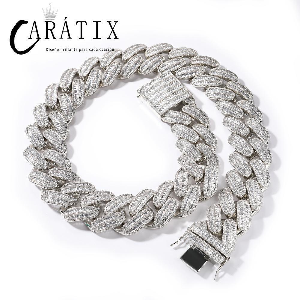 CARÁTIX 40mm Baguette Cuban Chain Necklace – CZ Iced Out Hip Hop Bling Jewelry for Men | Ladder Design Statement Piece - CaratixJewelry