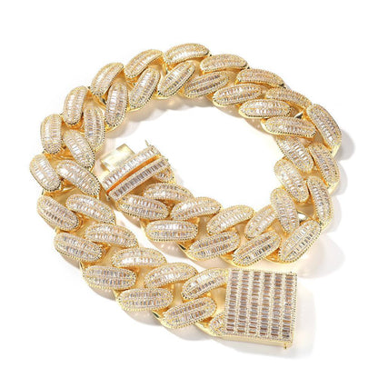 CARÁTIX 40mm Baguette Cuban Chain Necklace – CZ Iced Out Hip Hop Bling Jewelry for Men | Ladder Design Statement Piece - CaratixJewelry