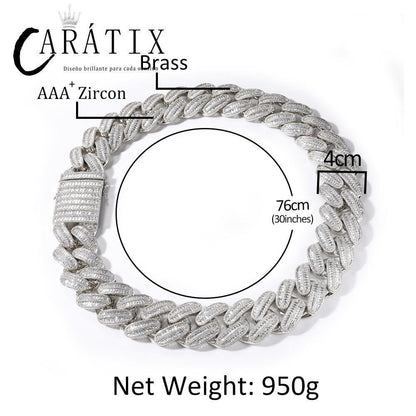 CARÁTIX 40mm Baguette Cuban Chain Necklace – CZ Iced Out Hip Hop Bling Jewelry for Men | Ladder Design Statement Piece - CaratixJewelry