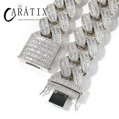 CARÁTIX 40mm Baguette Cuban Chain Necklace – CZ Iced Out Hip Hop Bling Jewelry for Men | Ladder Design Statement Piece - CaratixJewelry