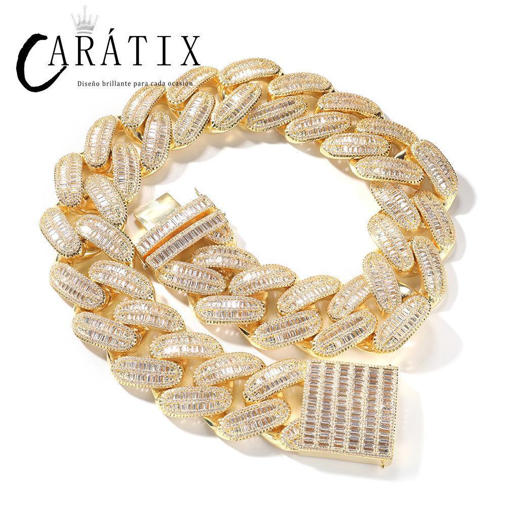 CARÁTIX 40mm Baguette Cuban Chain Necklace – CZ Iced Out Hip Hop Bling Jewelry for Men | Ladder Design Statement Piece - CaratixJewelry