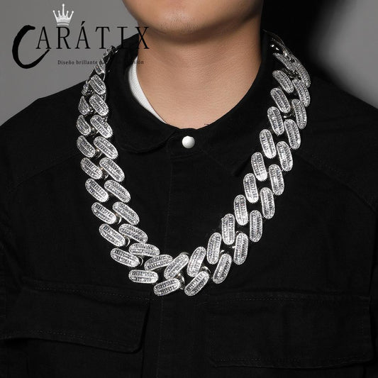 CARÁTIX 40mm Baguette Cuban Chain Necklace – CZ Iced Out Hip Hop Bling Jewelry for Men | Ladder Design Statement Piece - CaratixJewelry