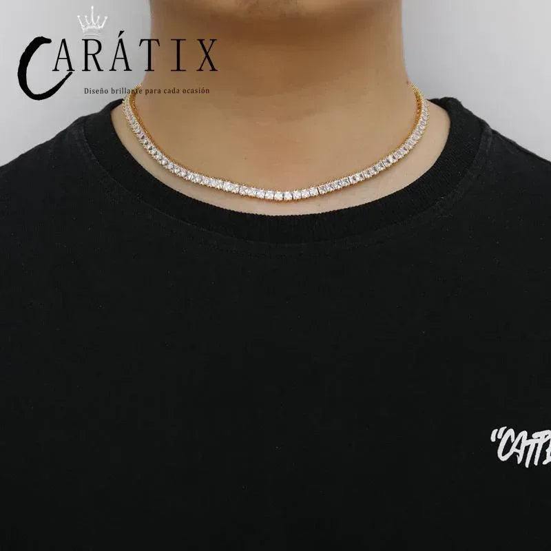CARÁTIX 4×4mm Square CZ Tennis Link Bracelet – Iced Out Hip Hop Bling Jewelry for Men & Women in Gold & Silver - CaratixJewelry