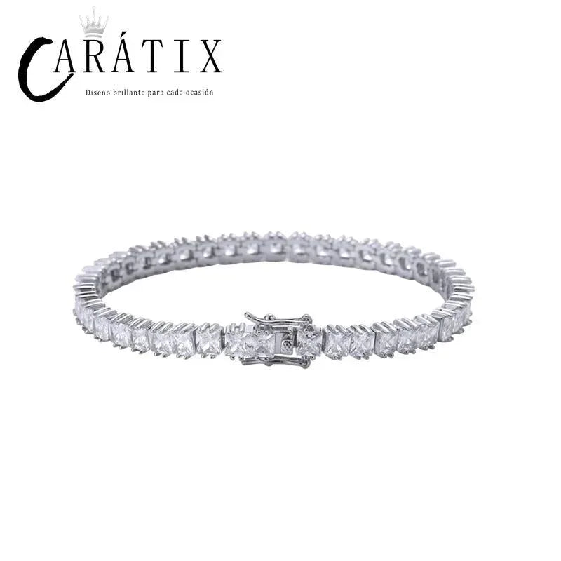 CARÁTIX 4×4mm Square CZ Tennis Link Bracelet – Iced Out Hip Hop Bling Jewelry for Men & Women in Gold & Silver - CaratixJewelry