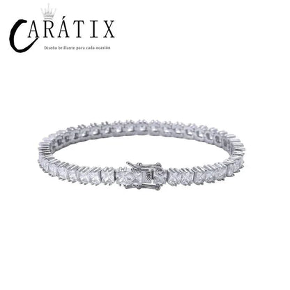 CARÁTIX 4×4mm Square CZ Tennis Link Bracelet – Iced Out Hip Hop Bling Jewelry for Men & Women in Gold & Silver - CaratixJewelry