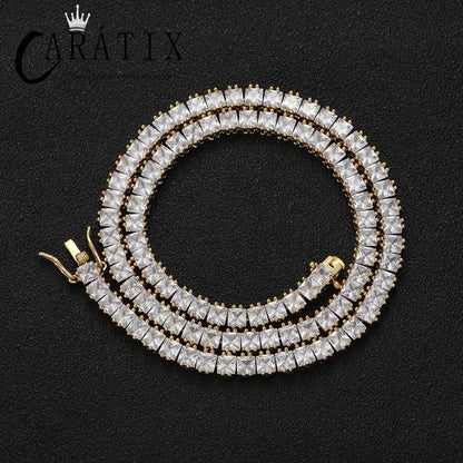 CARÁTIX 4×4mm Square CZ Tennis Link Bracelet – Iced Out Hip Hop Bling Jewelry for Men & Women in Gold & Silver - CaratixJewelry