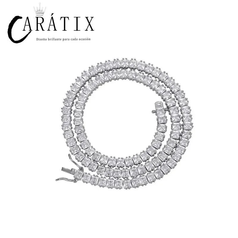 CARÁTIX 4×4mm Square CZ Tennis Link Bracelet – Iced Out Hip Hop Bling Jewelry for Men & Women in Gold & Silver - CaratixJewelry