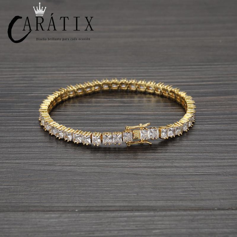 CARÁTIX 4×4mm Square CZ Tennis Link Bracelet – Iced Out Hip Hop Bling Jewelry for Men & Women in Gold & Silver - CaratixJewelry